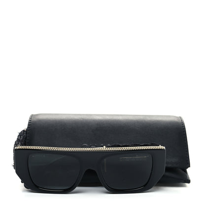 Chanel Acetate Tweed Wool CC Chain Rectangle Sunglasses 71549 Black 8 of 8