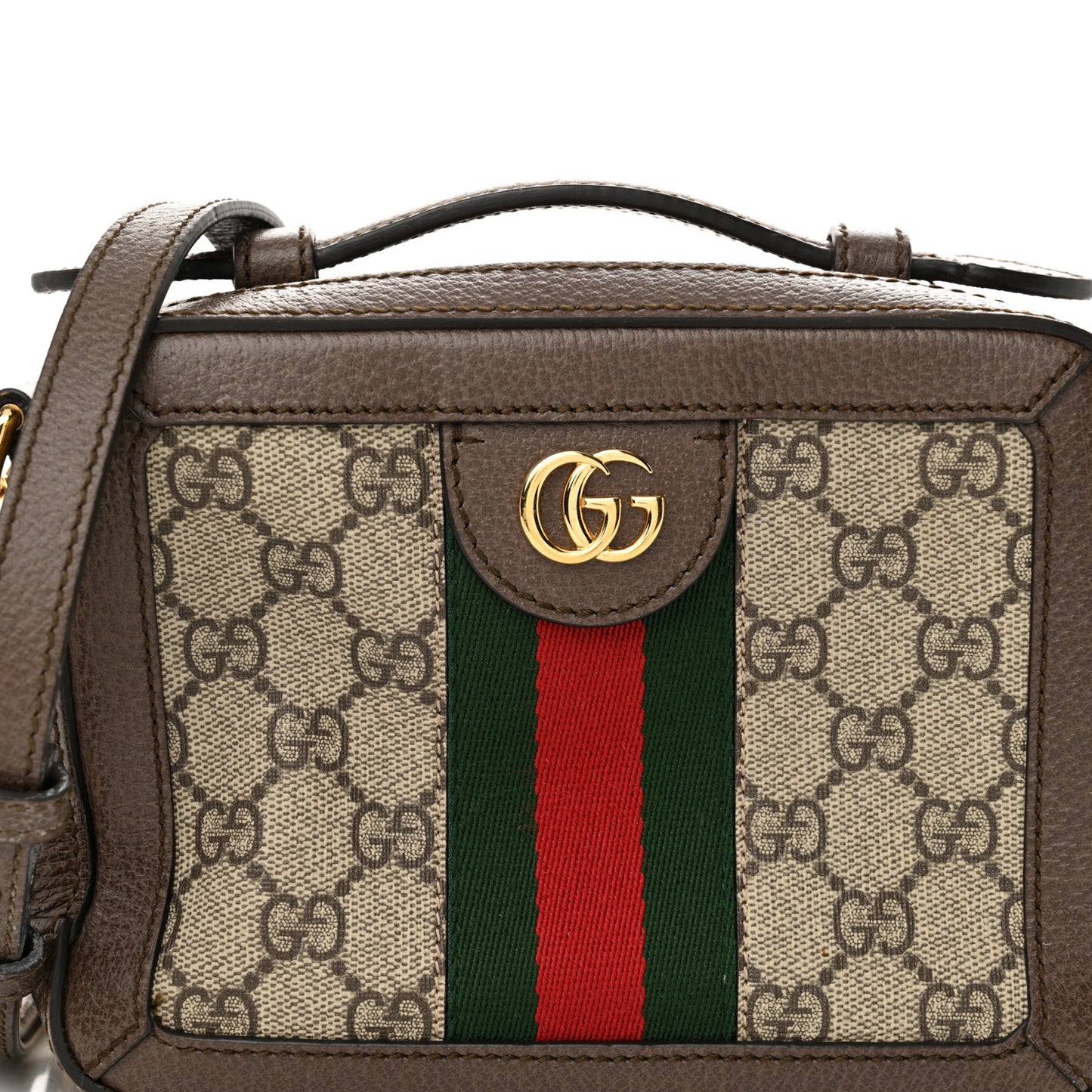 GG Supreme Monogram Mini Ophidia Top Handle Shoulder Bag Brown