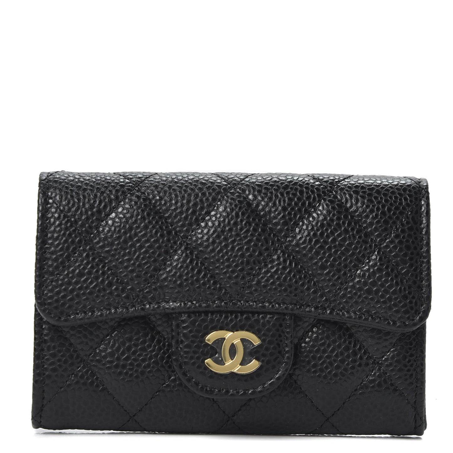 Caviar Quilted Flap Card Holder Wallet Black