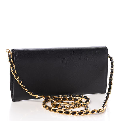 Prada Saffiano Metal Oro Chain Wallet Black 3 of 11
