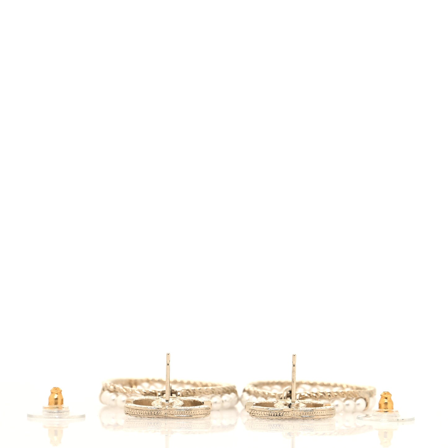Crystal Pearl Chanel Charms CC Drop Earrings Gold