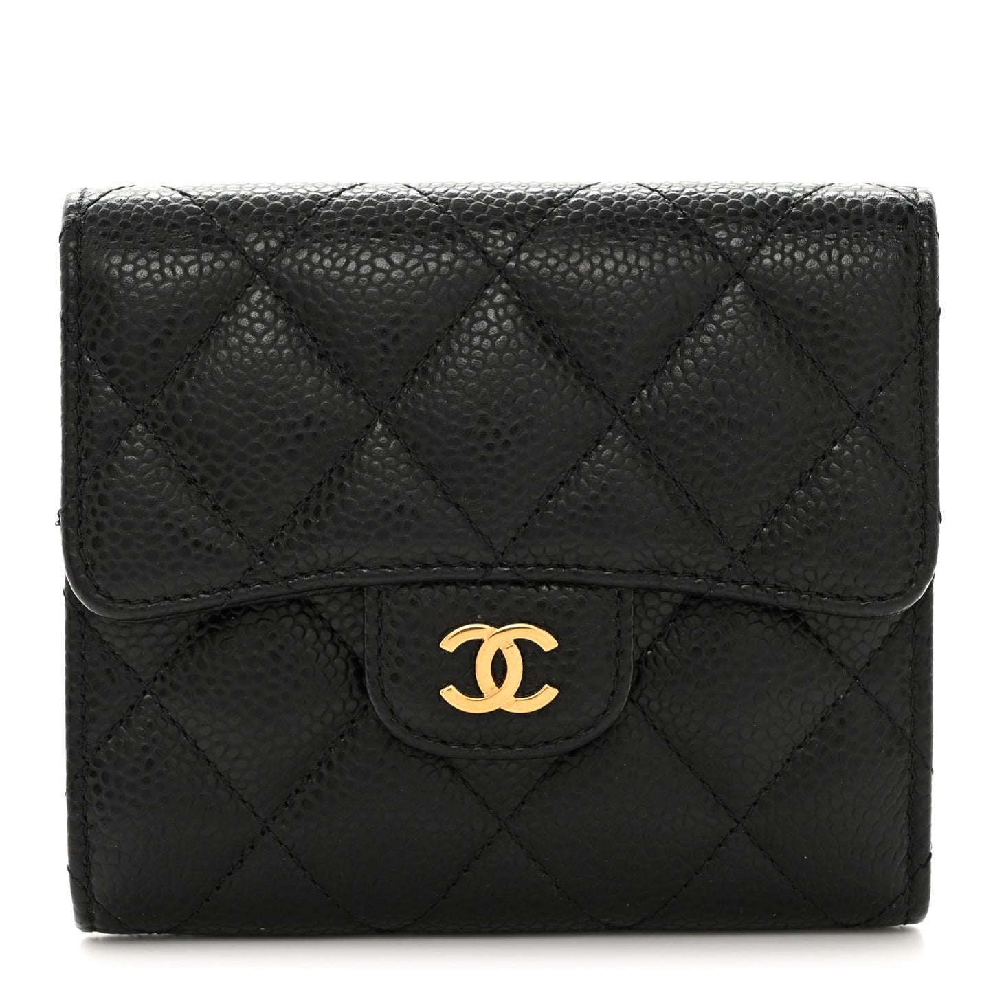 Caviar Quilted Compact Flap Wallet Black