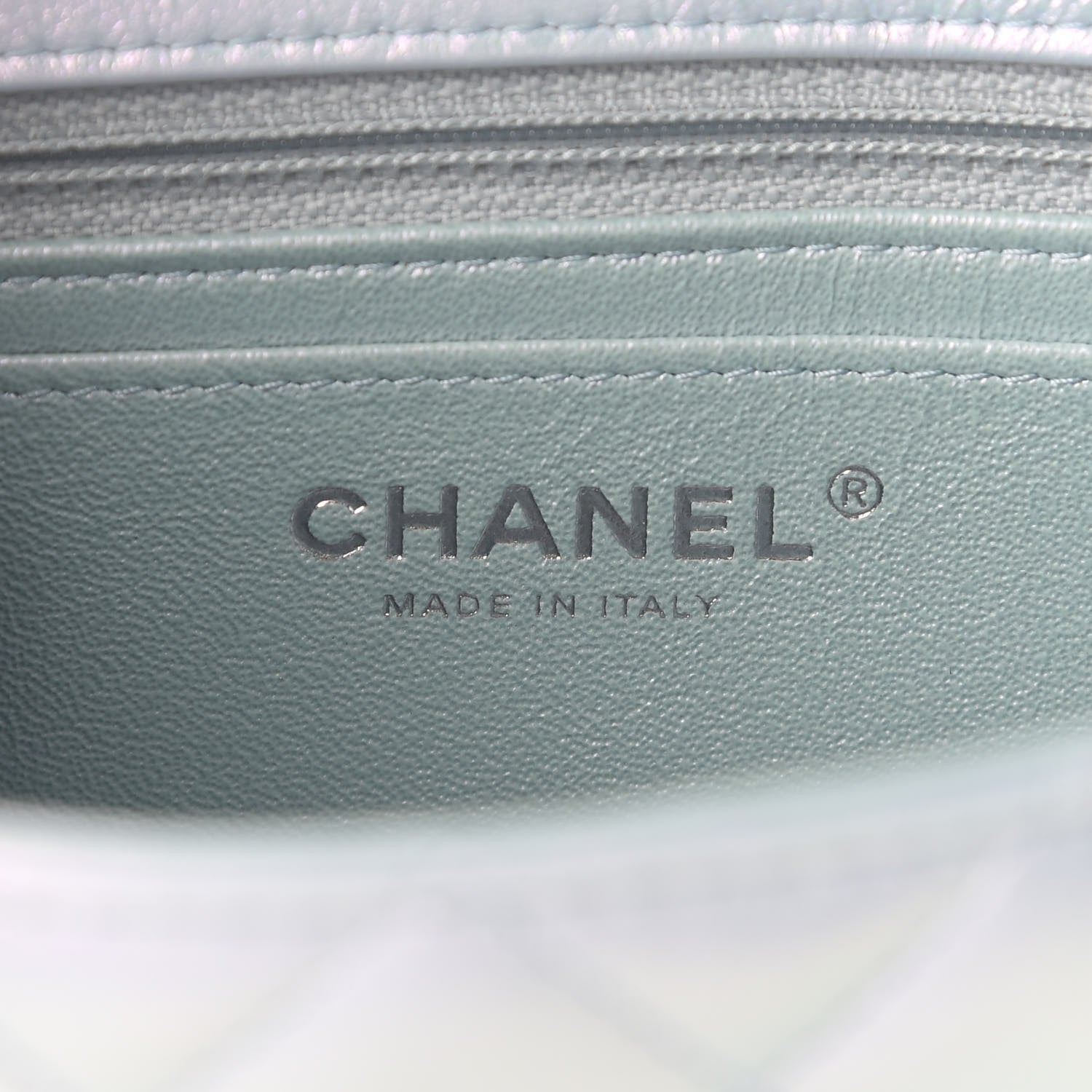 Chanel Iridescent Calfskin Quilted Mini Rectangular Flap Light Blue 6 of 9