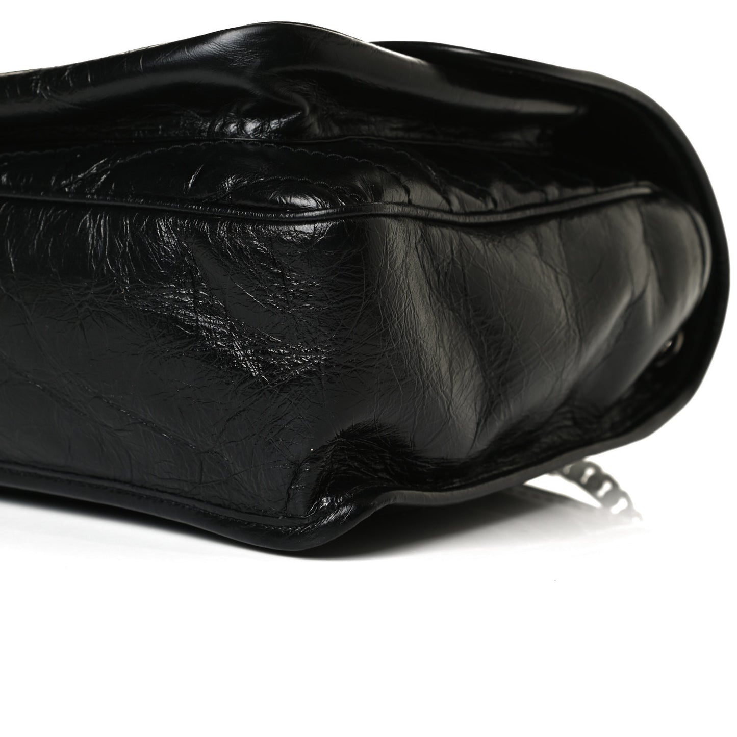 Crinkled Calfskin Matelasse Monogram Large Niki Chain Satchel Black