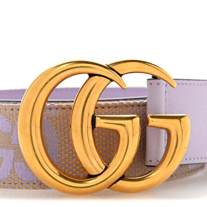 Gucci Monogram Jumbo GG Textured Dollar Calfskin Double G Belt 80 32 Beige Lapis 7 of 7