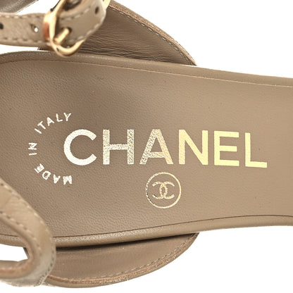 Chanel Lambskin Velvet Cap Toe Logo Pumps 37 Beige Black 6 of 9