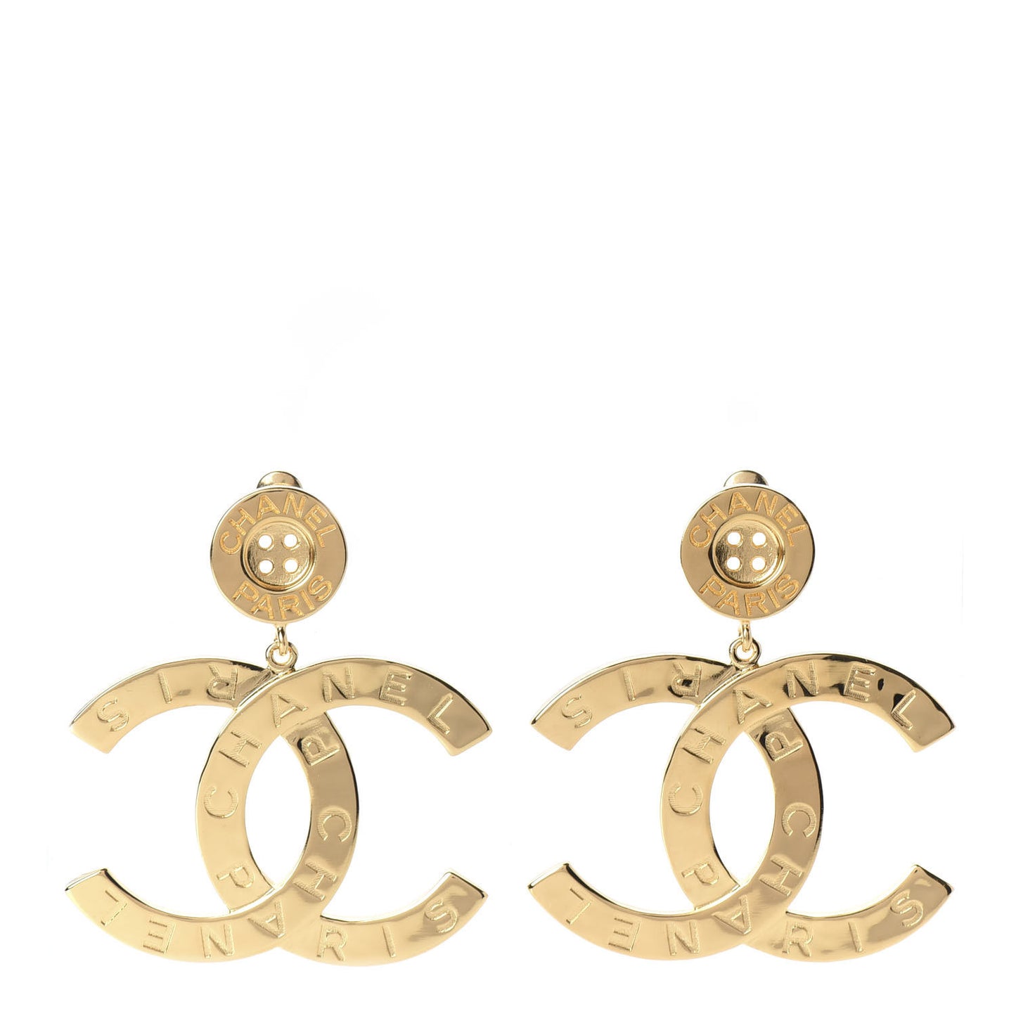 Metal Large Paris Button Earrings Gold