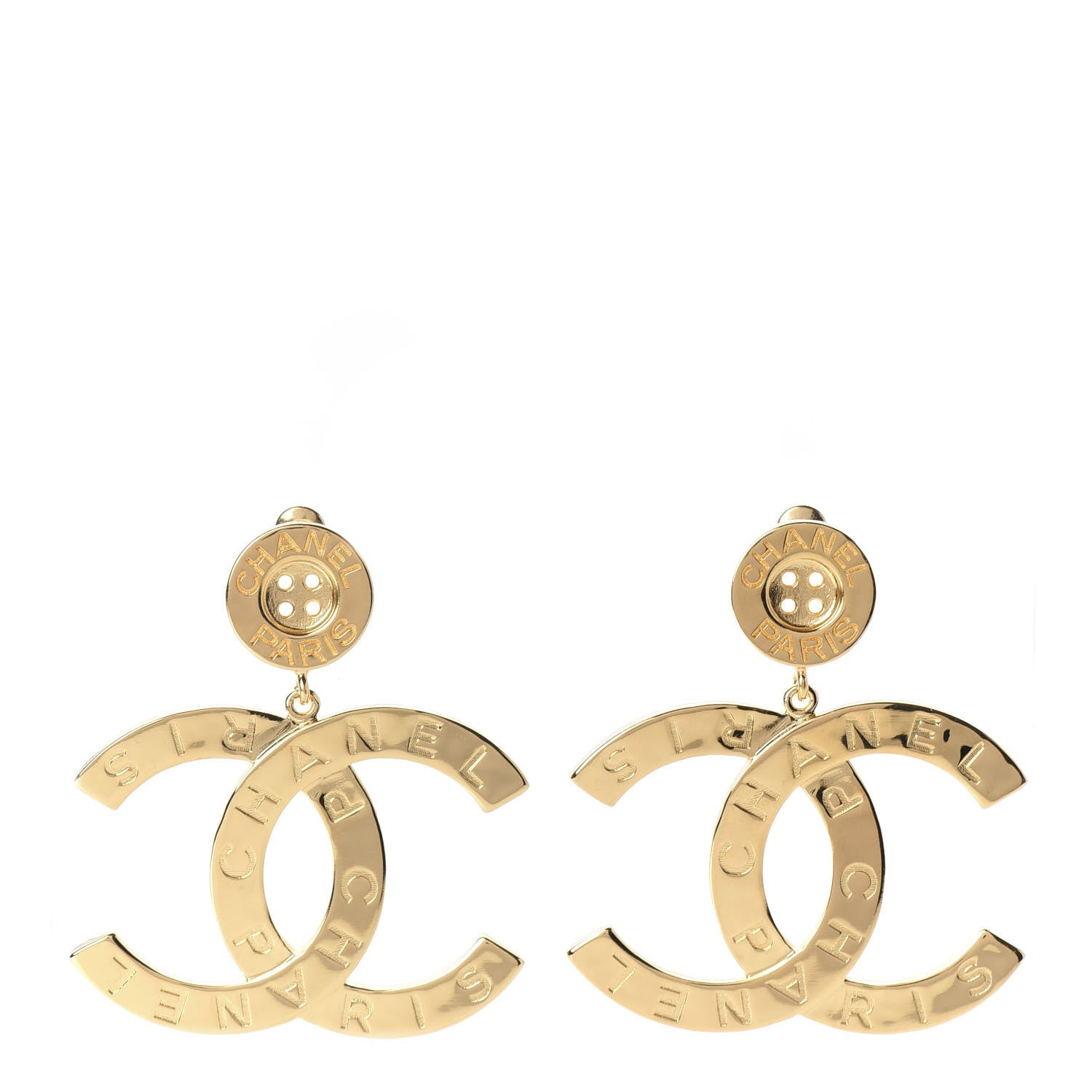 Chanel Metal Large Paris Button Earrings Gold 1 of 5