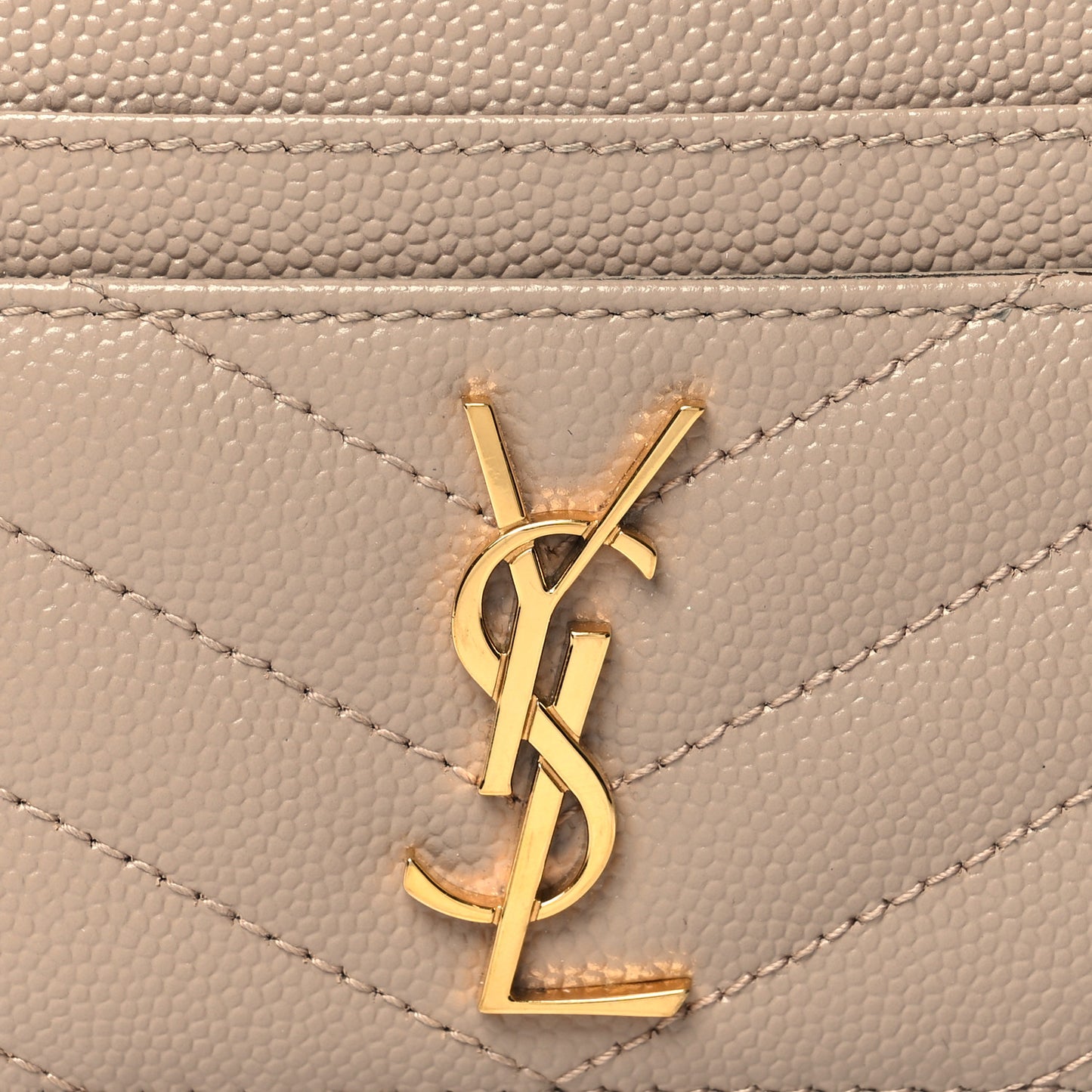 Grain De Poudre Matelasse Chevron Monogram Credit Card Case Dark Beige