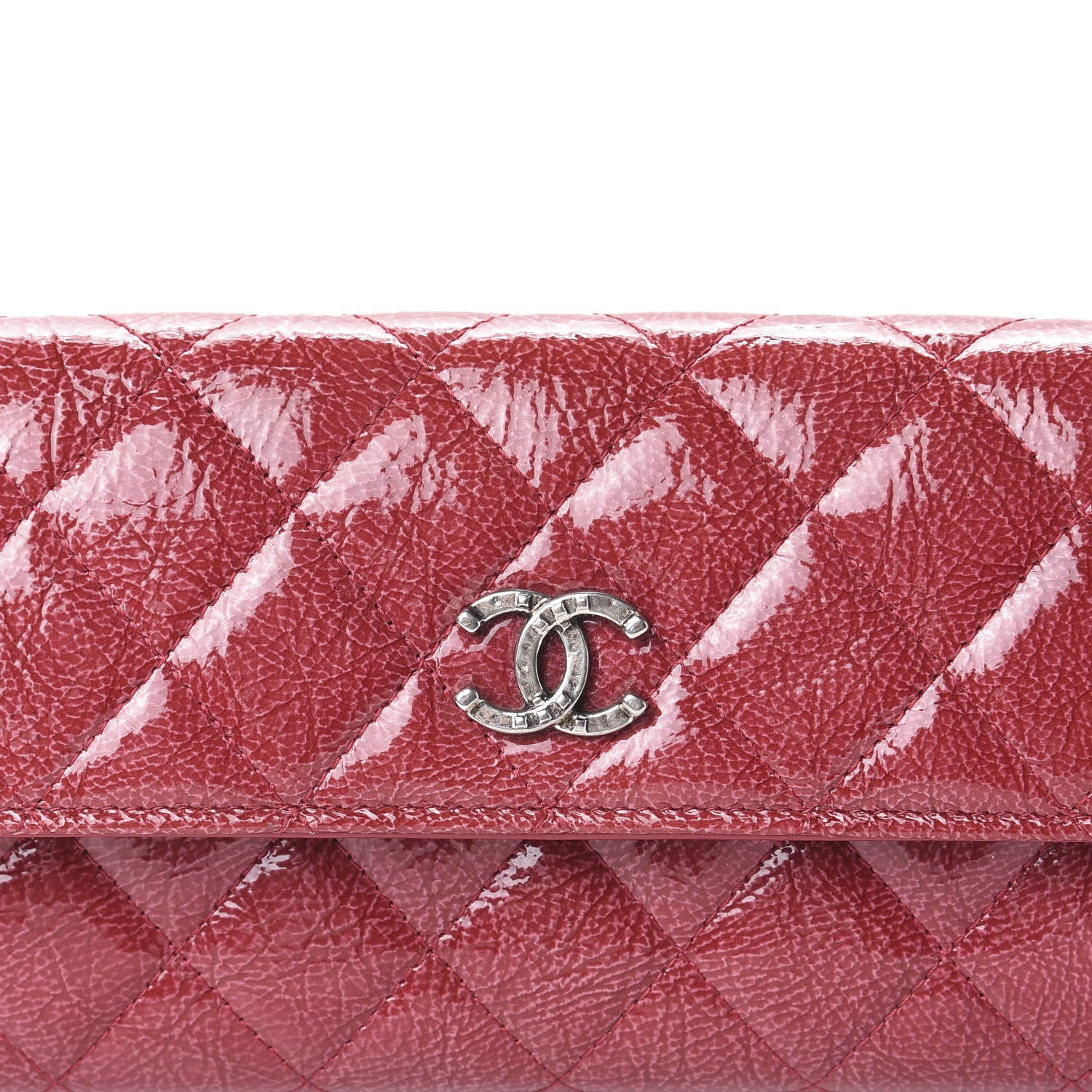 Chanel Distressed Patent Calfskin Quilted Large Flap Wallet Dark Pink 10 of 11