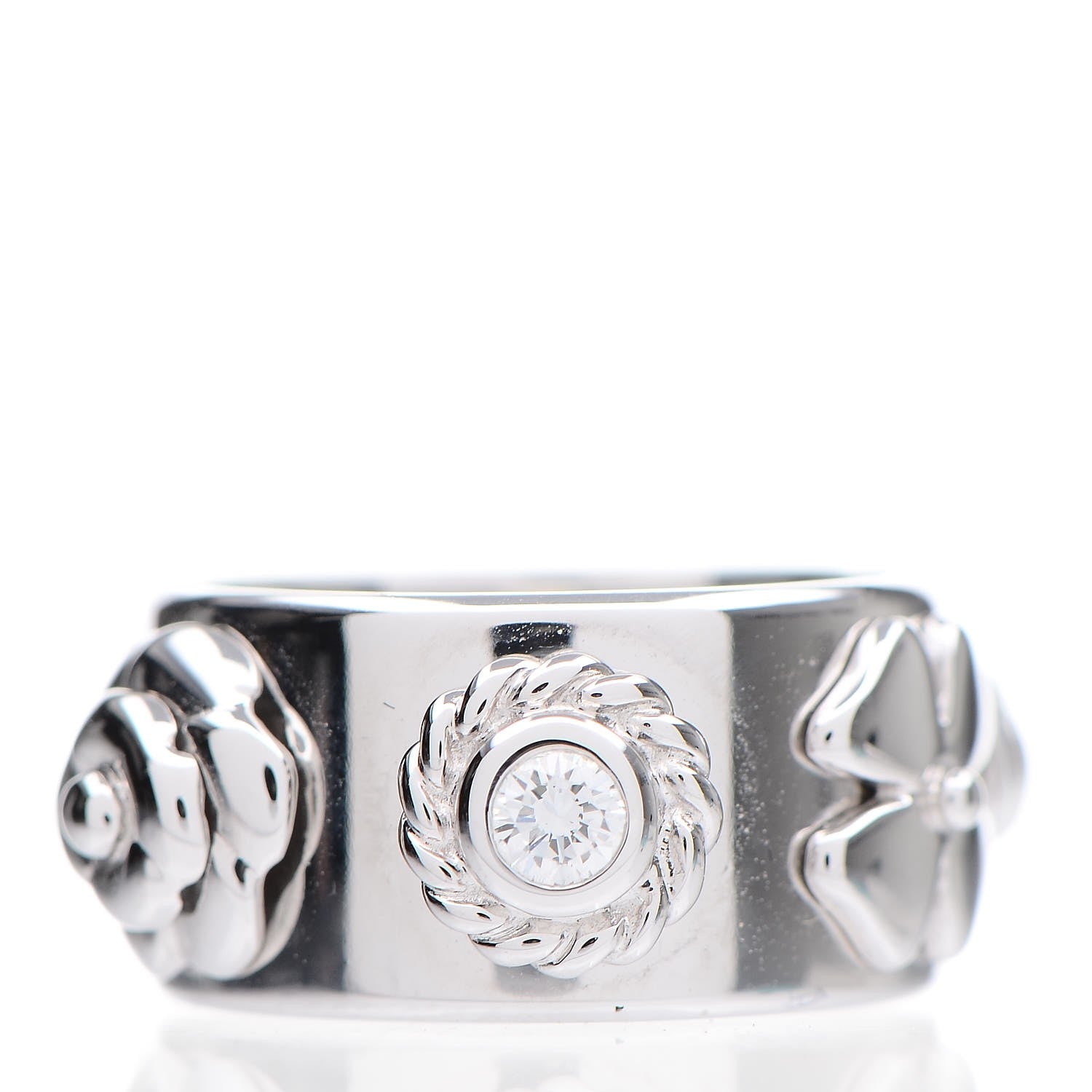 Chanel 18K White Gold Diamond Camellia Ring 48 4.5 1 of 5