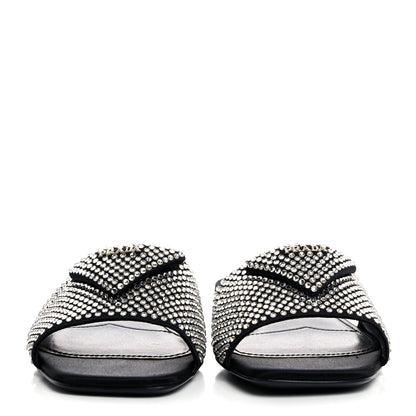 Prada Satin Crystal Logo 10mm Slide Sandals 35 Black 2 of 8