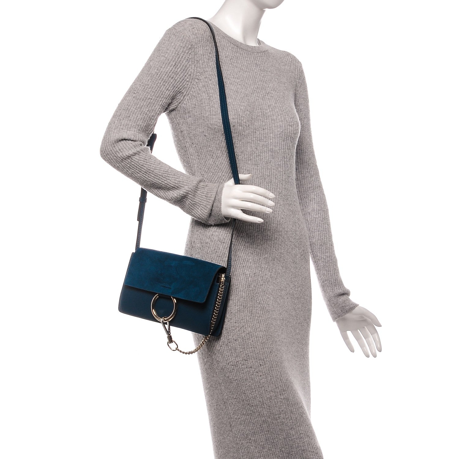 Chloe Suede Calfskin Small Faye Shoulder Bag Majolica Blue 2 of 6