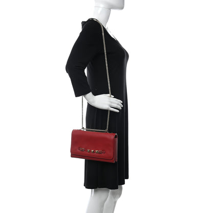 Valentino Garavani Vitello Buckle Rockstud Flap Bag Red 2 of 13