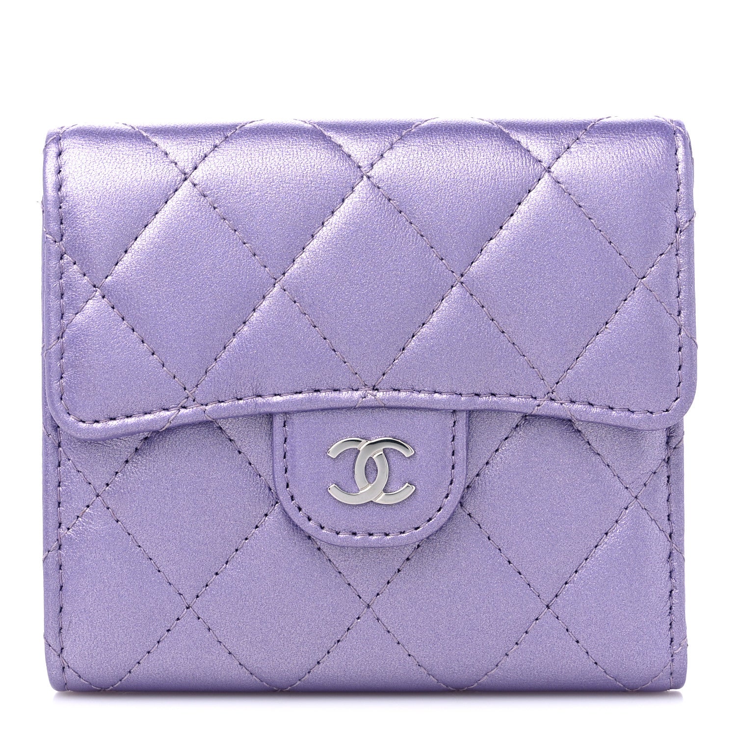 Chanel Iridescent Lambskin Quilted Compact Flap Wallet Purple 1 of 12