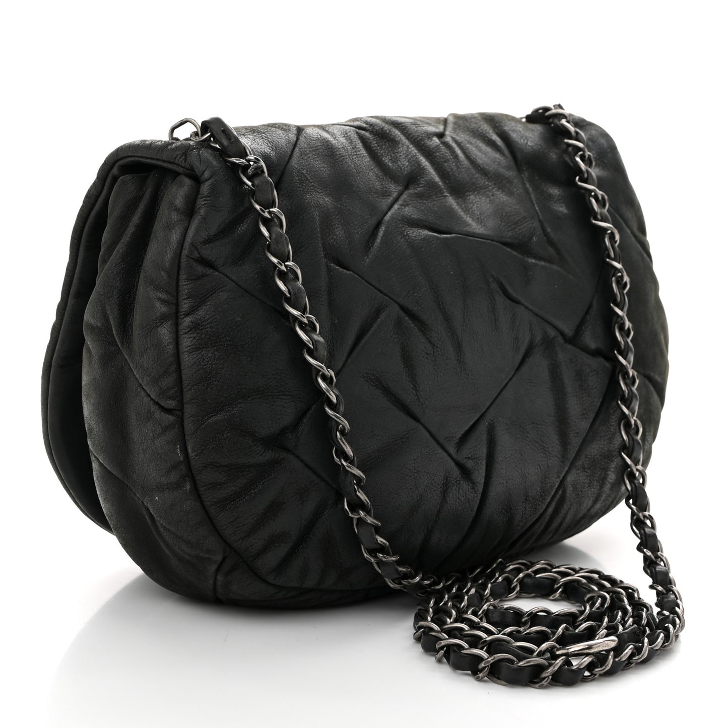 Iridescent Calfskin Glint Flap Black