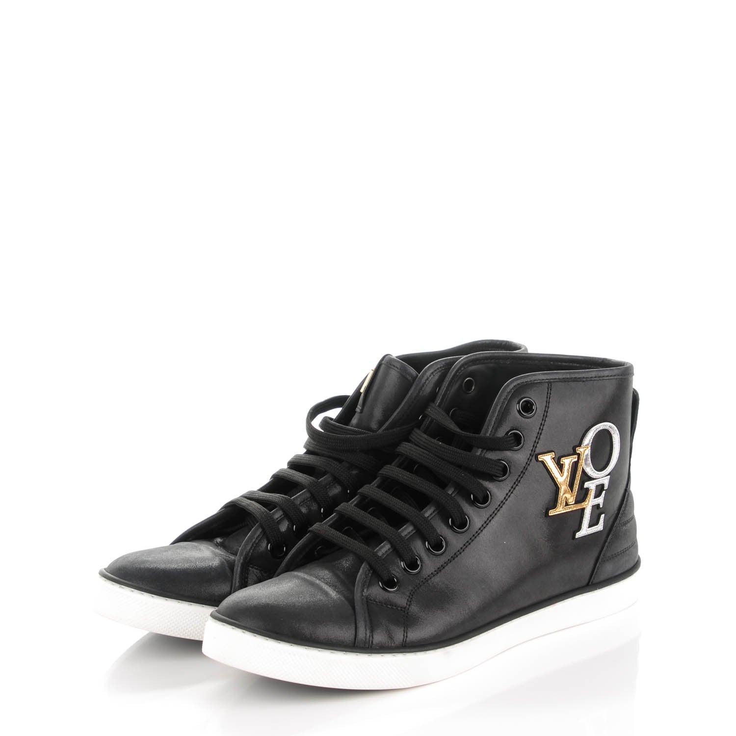 Louis Vuitton Calfskin Punchy Love Patch High Top Sneakers 38 Black 3 of 6