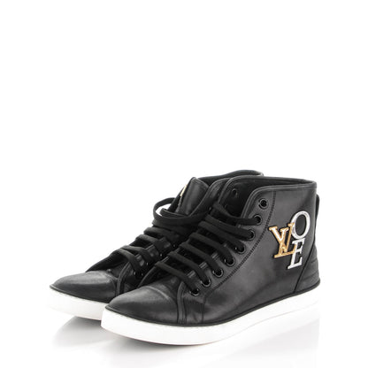 Louis Vuitton Calfskin Punchy Love Patch High Top Sneakers 38 Black 3 of 6