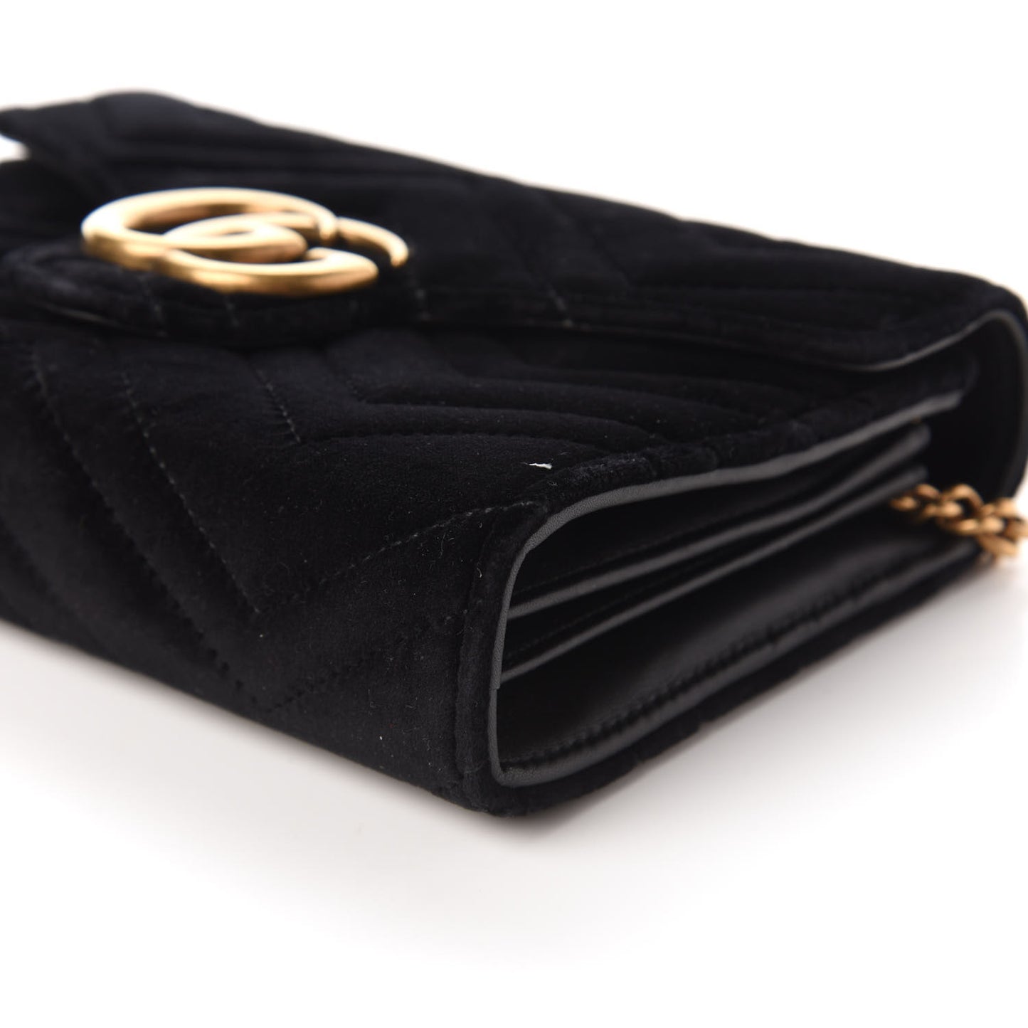 Velvet Matelasse GG Marmont Chain Wallet Black