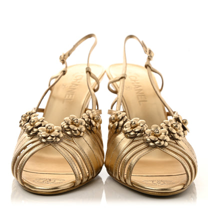 Chanel Laminated Lambskin Camellia Sandals 41 Gold 2 of 9