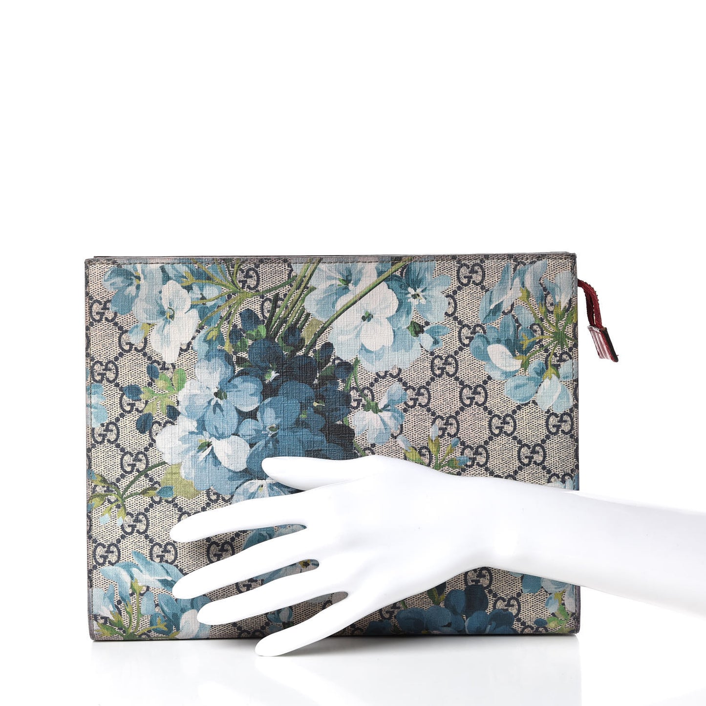 GG Supreme Monogram Blooms Large Cosmetic Case Beige Blue Navy Hibiscus Red