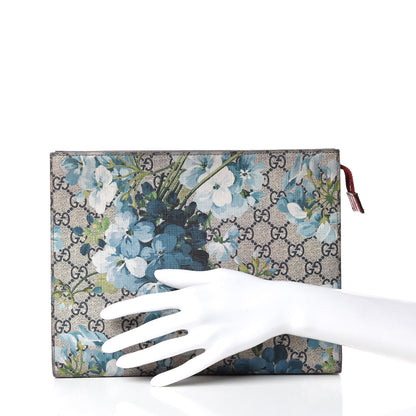 Gucci GG Supreme Monogram Blooms Large Cosmetic Case Beige Blue Navy Hibiscus Red 2 of 14