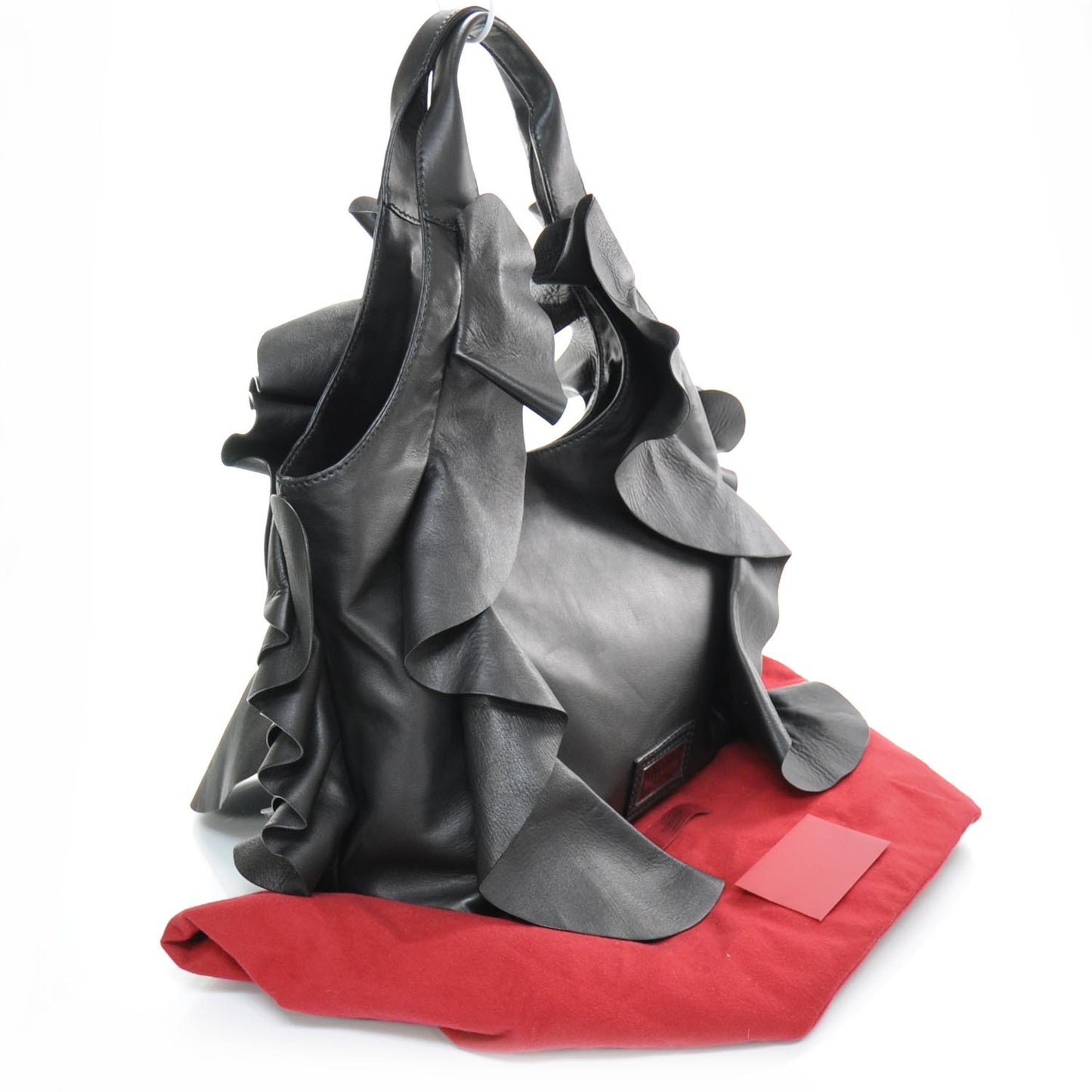Nappa Leather Ruffled Hobo Black
