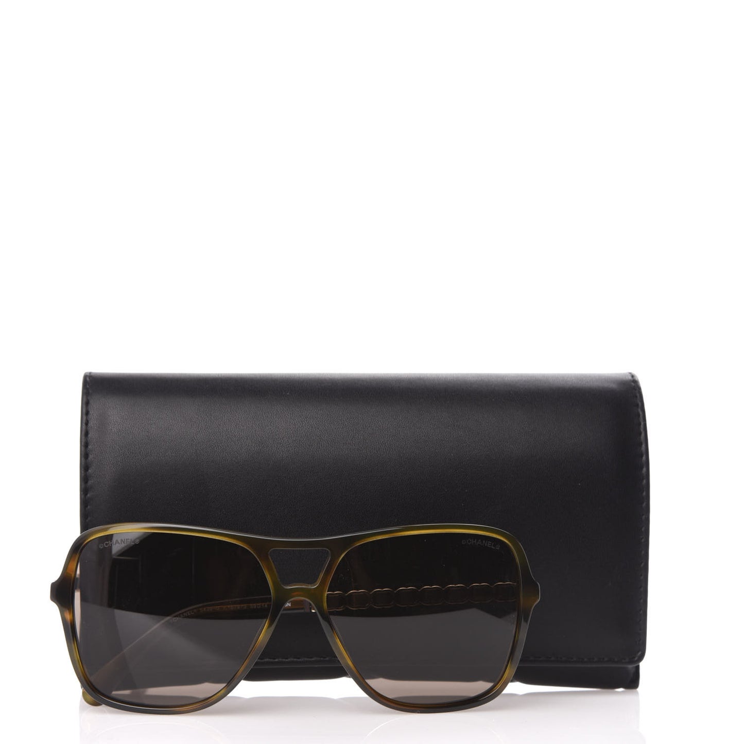 Metal Calfskin CC Chain Pilot Sunglasses 5439-Q Green Tortoise