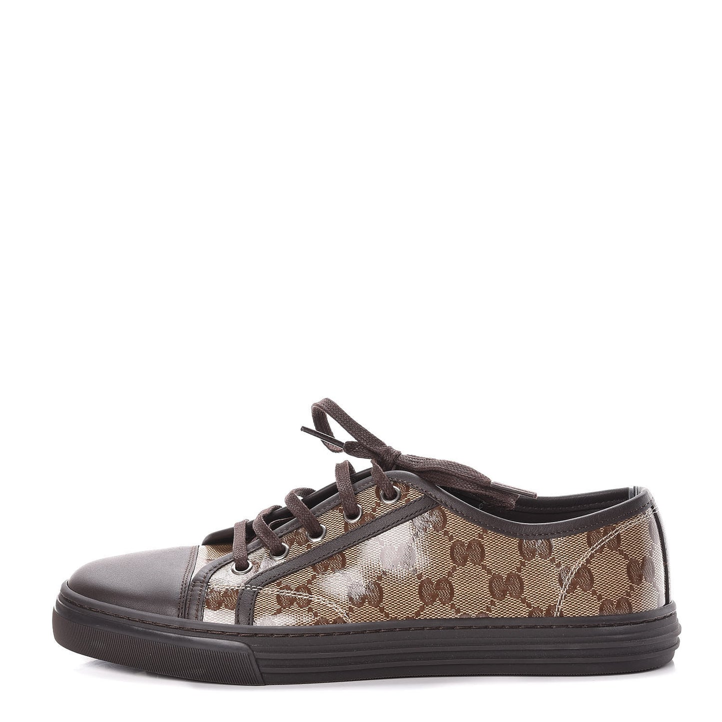 Crystal Monogram Miro Soft Calfskin Womens Low Top Sneakers 38.5 Beige Ebony Cocoa