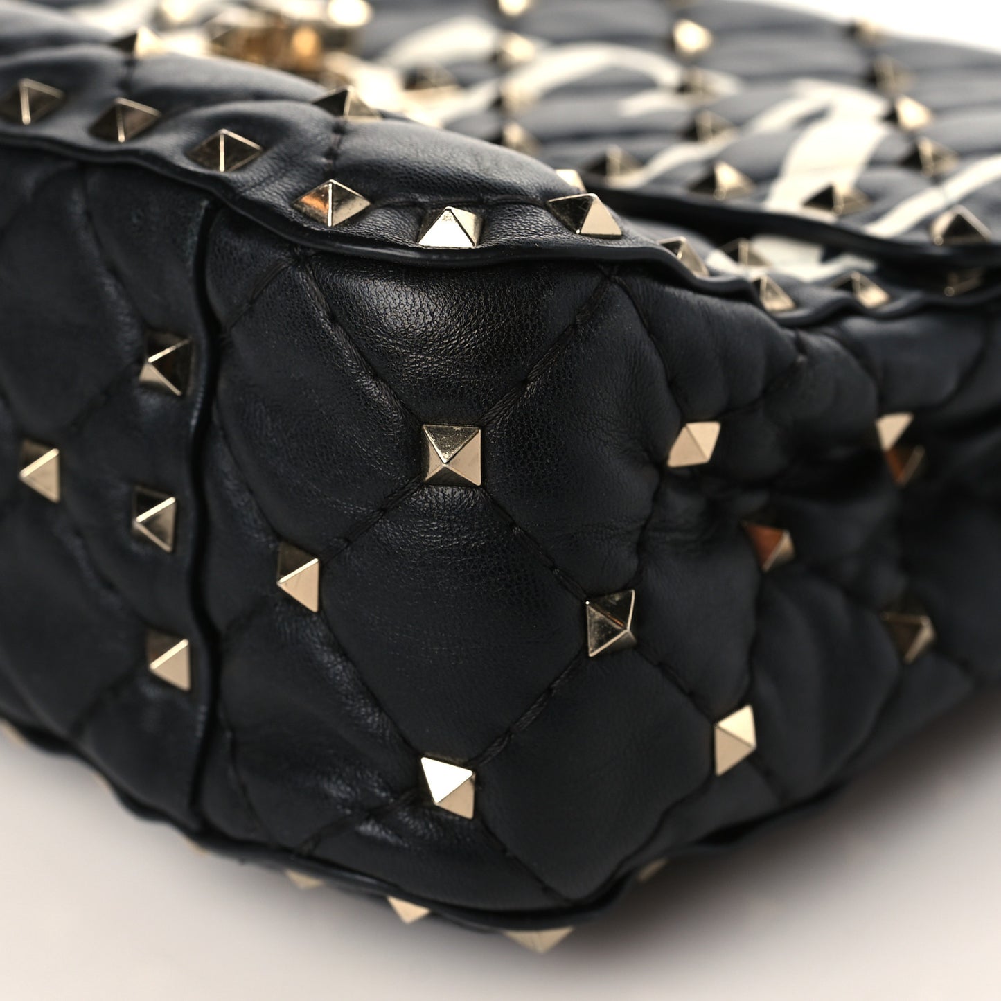 Lambskin VLTN Print Medium Rockstud Spike Shoulder Bag Black