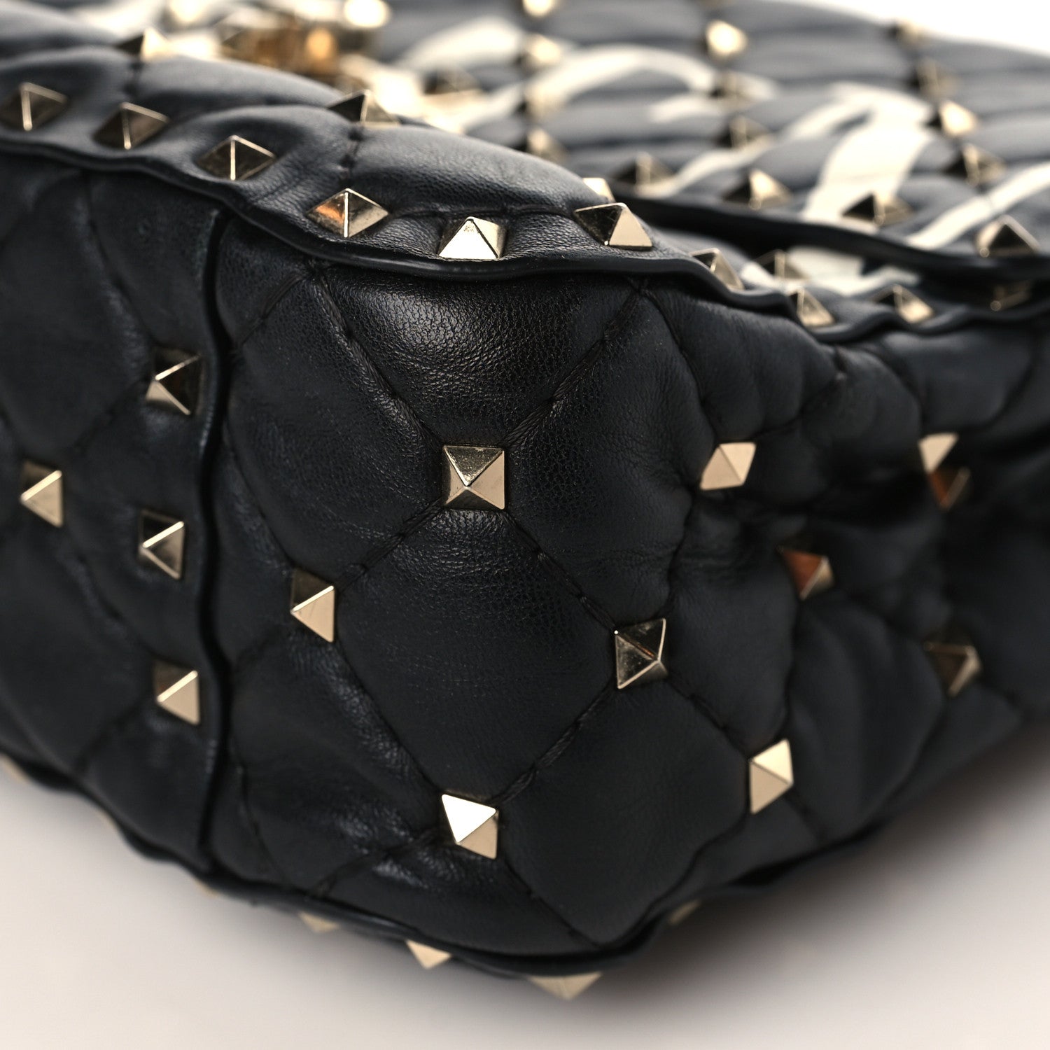 Valentino Garavani Lambskin VLTN Print Medium Rockstud Spike Shoulder Bag Black 8 of 9