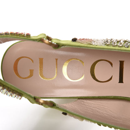 Gucci Moire Fabric Eyes Crystal Square G Madelyn Slingbacks 37.5 Lemon Leaf 8 of 11