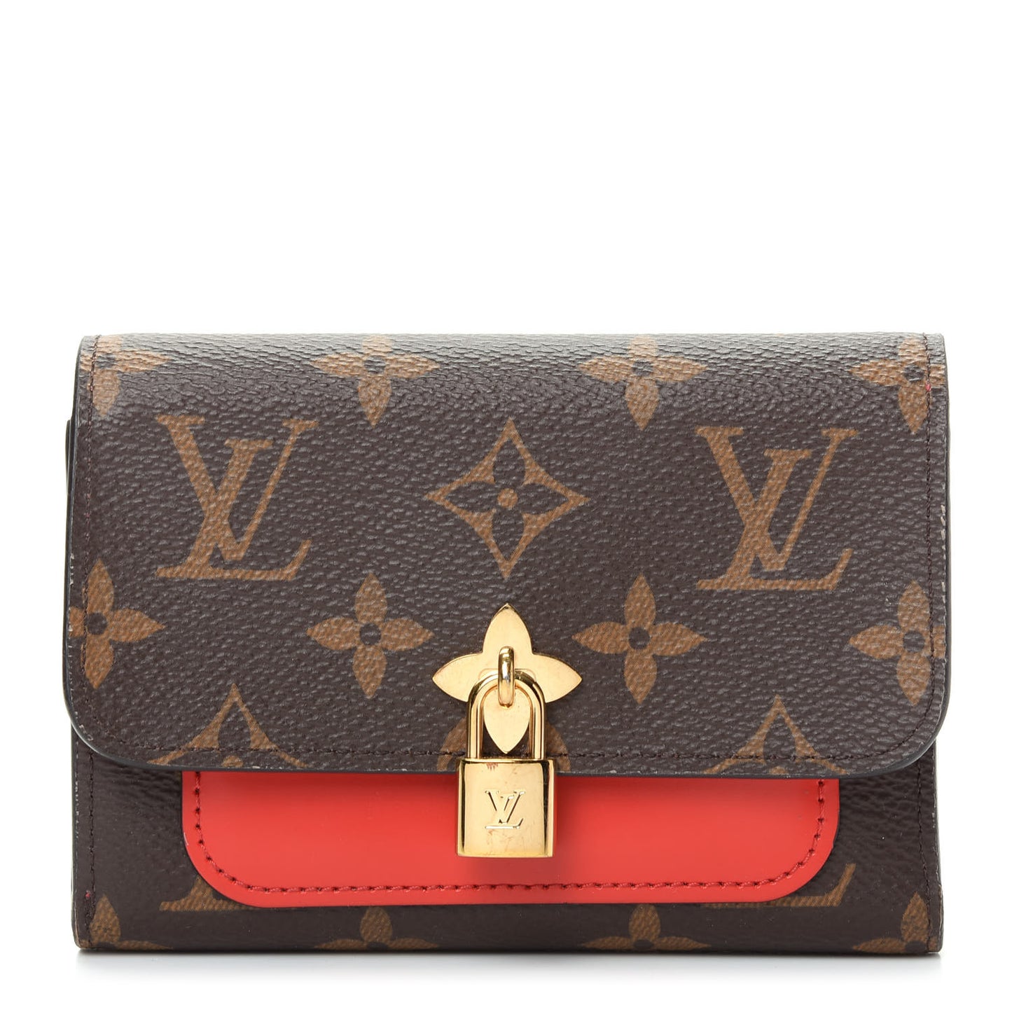 Monogram Flower Lock Compact Wallet Coquelicot