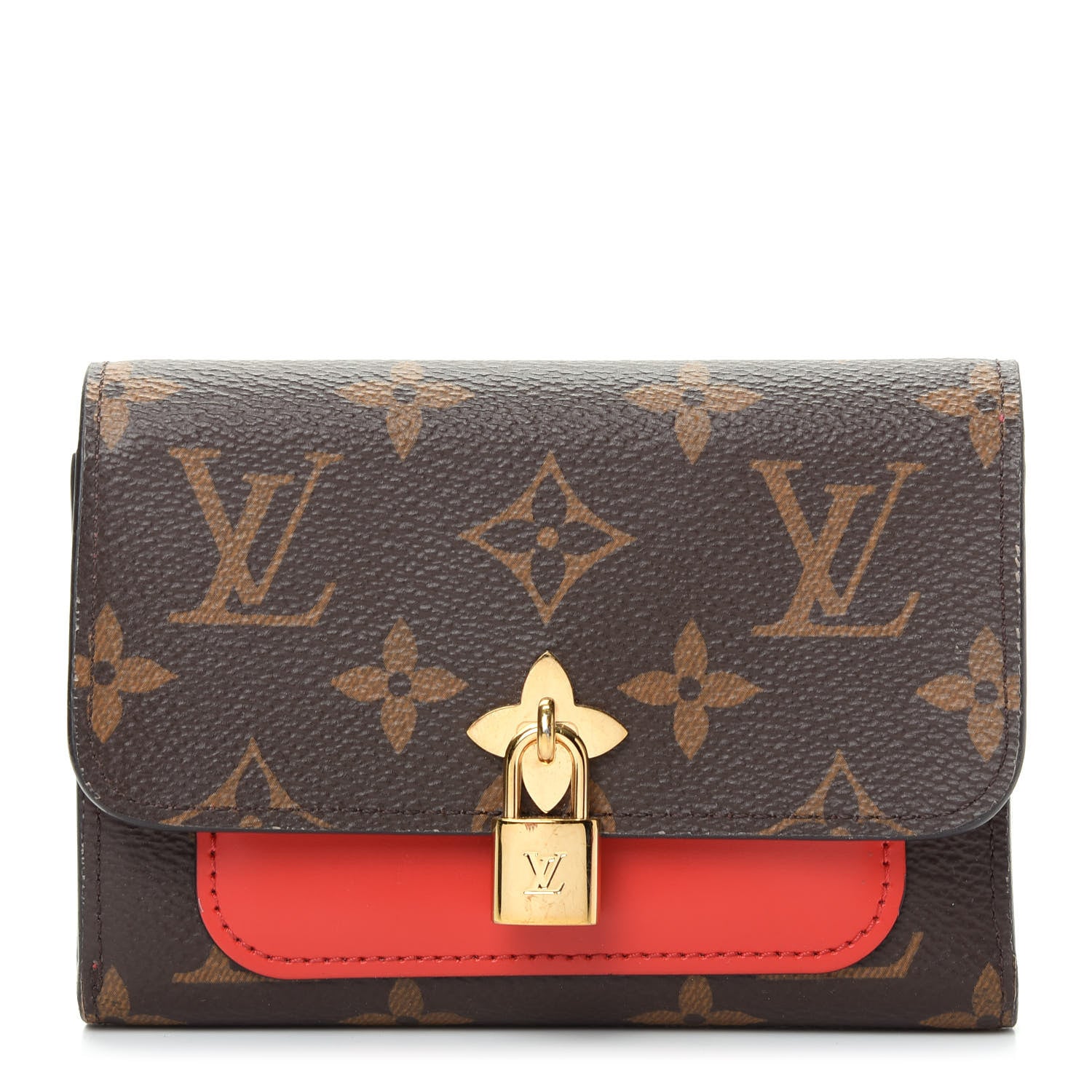 Louis Vuitton Monogram Flower Lock Compact Wallet Coquelicot 1 of 7