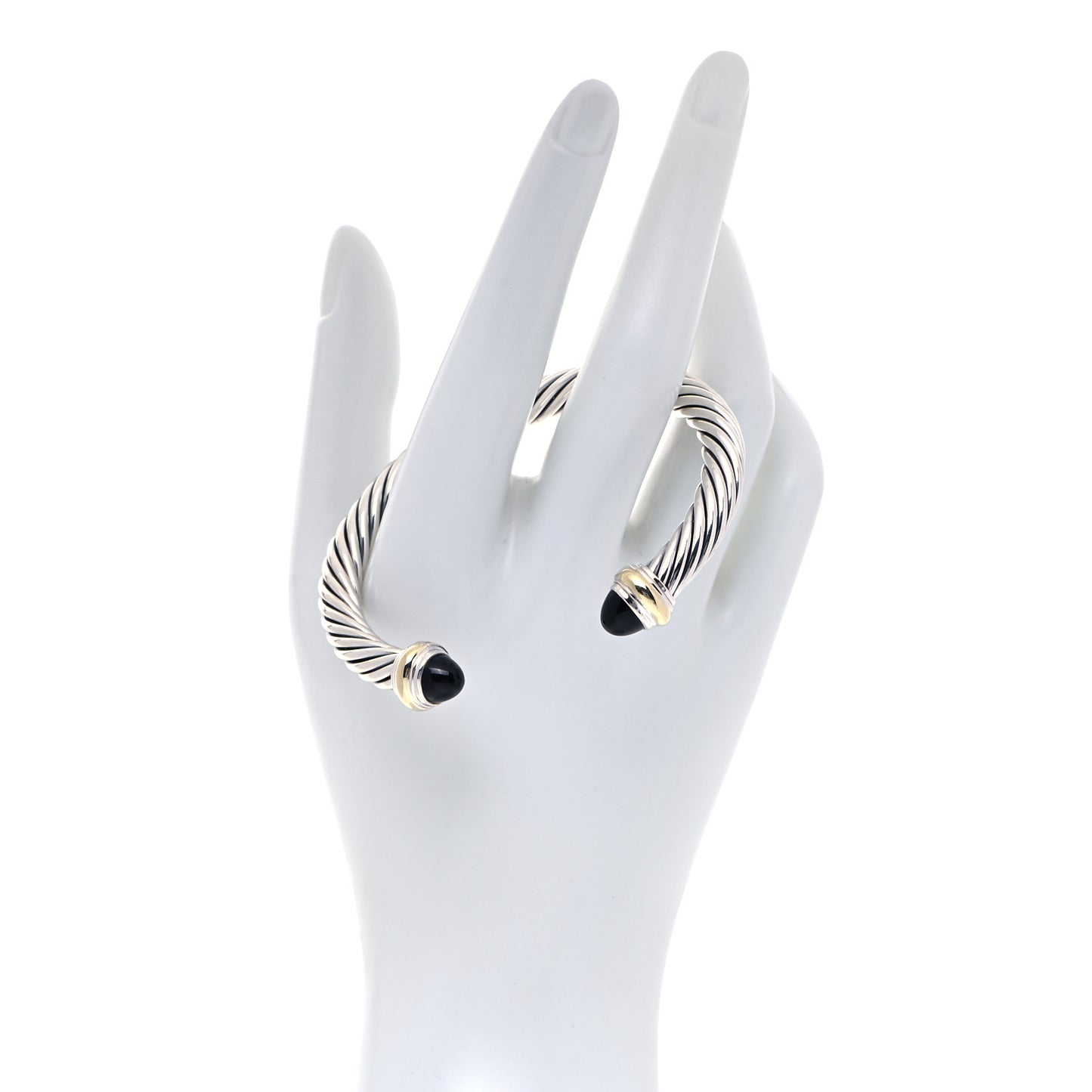 Sterling Silver 14K Yellow Gold Black Onyx 7mm Cable Classics Bracelet