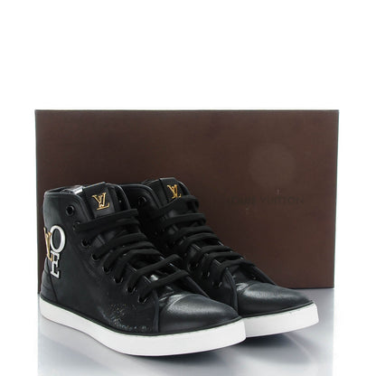 Louis Vuitton Calfskin Punchy Love Patch High Top Sneakers 39 Black 9 of 9