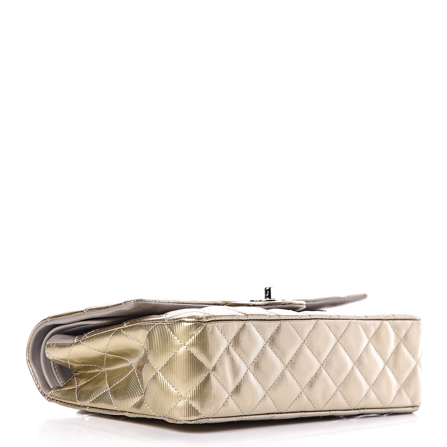 Striated Patent Quilted Medium Double Flap Gold