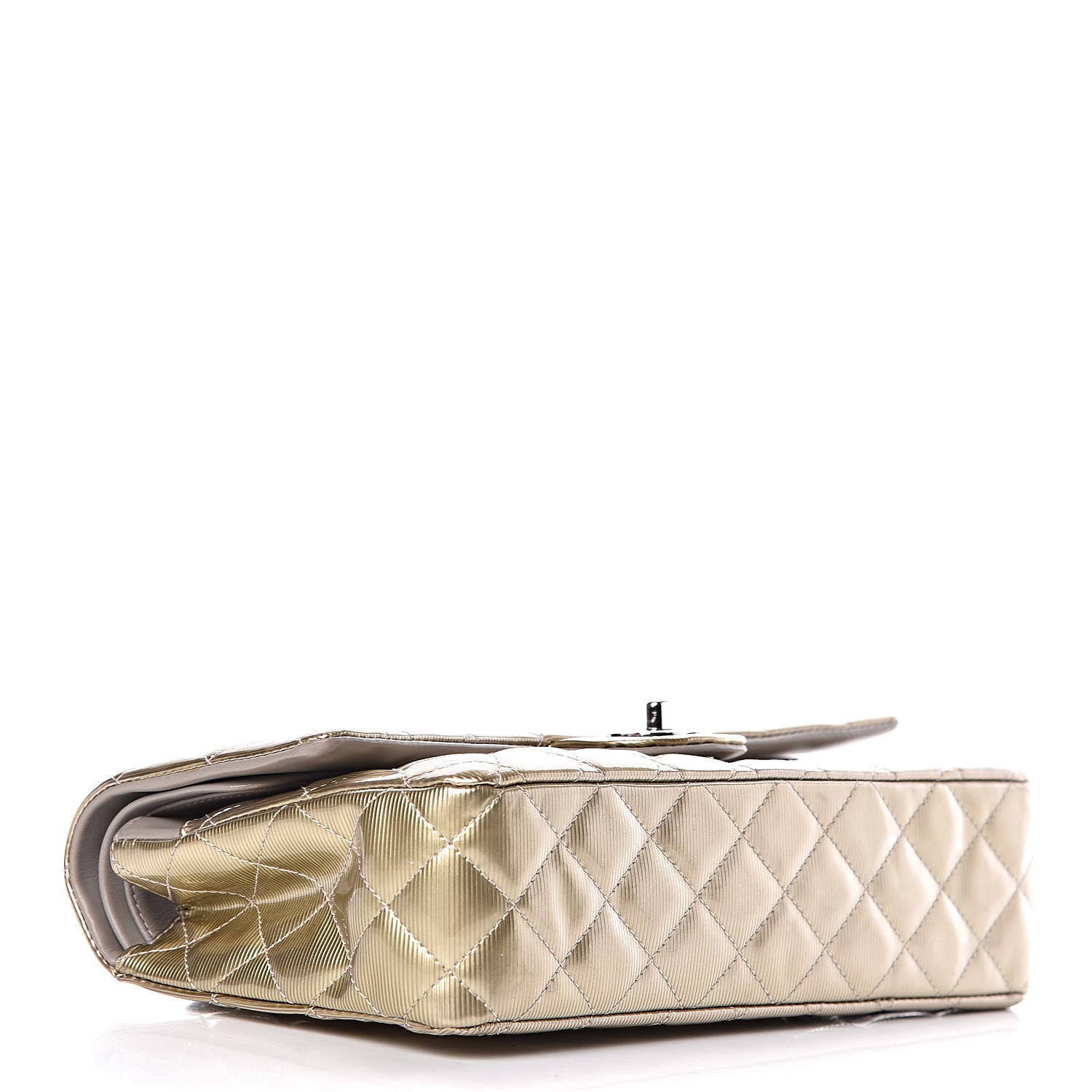 Chanel Striated Patent Quilted Medium Double Flap Gold 4 of 10