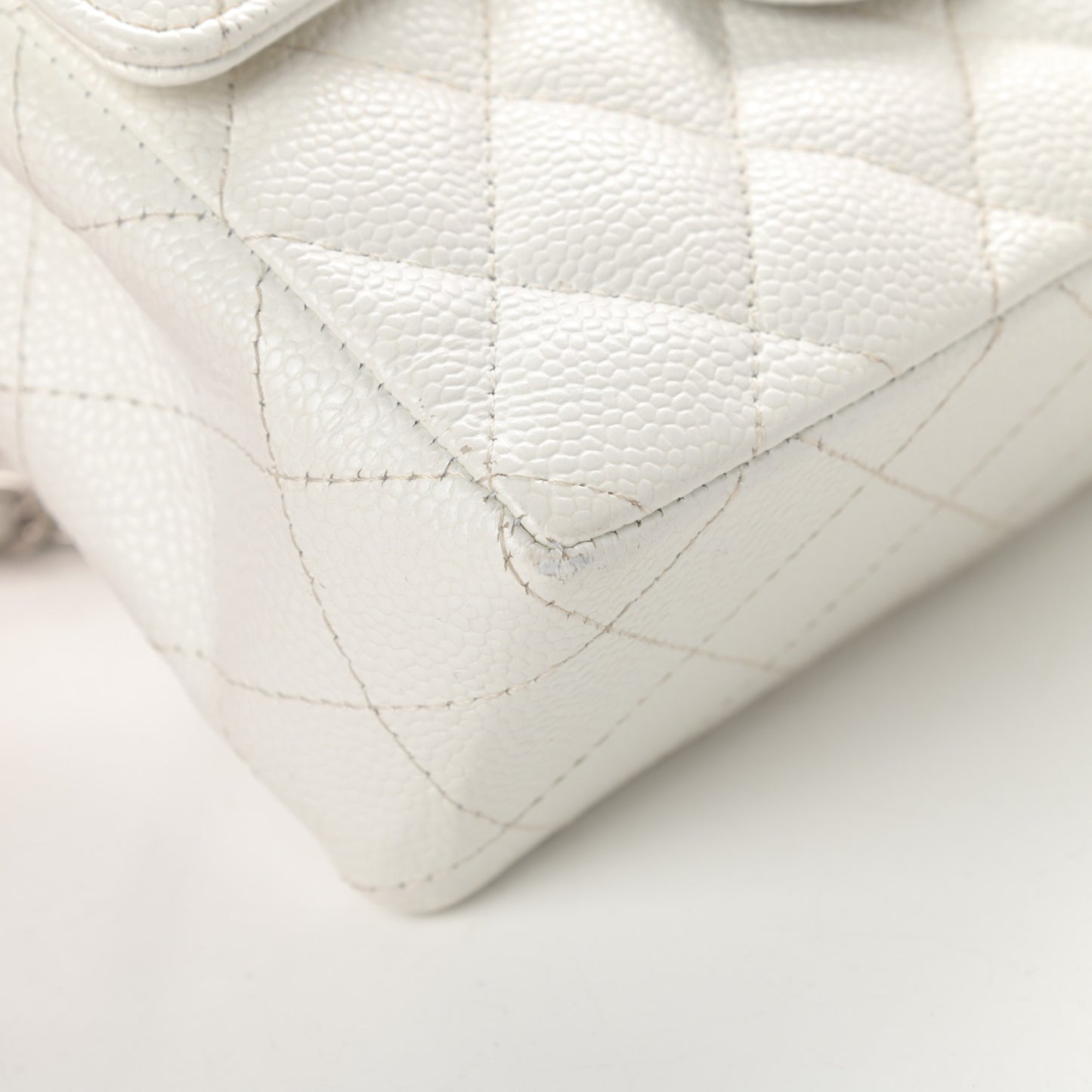 Caviar Quilted Mini Square Flap White