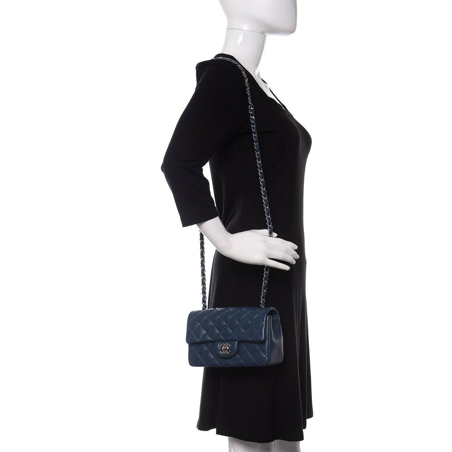 Lambskin Quilted Mini Rectangular Flap Dark Blue