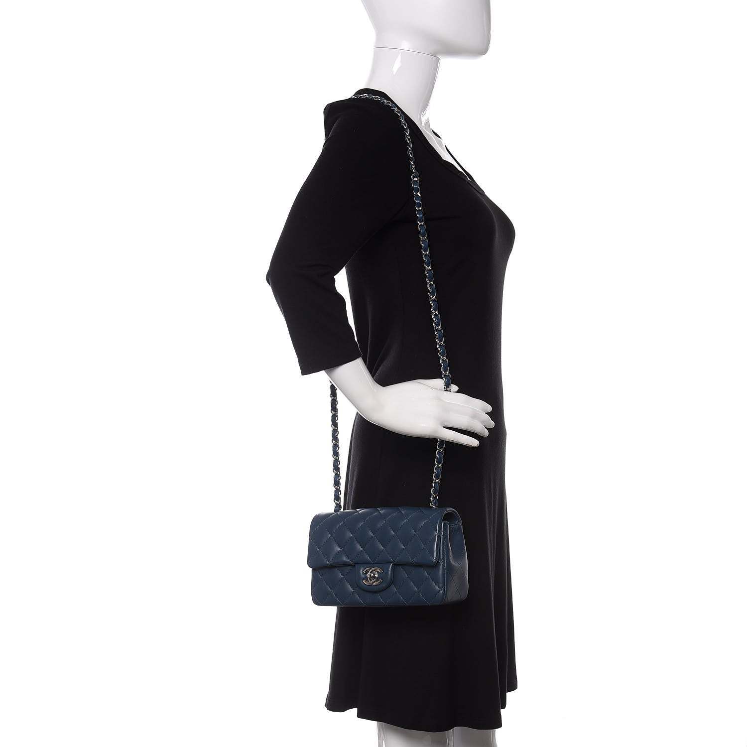 Chanel Lambskin Quilted Mini Rectangular Flap Dark Blue 2 of 11