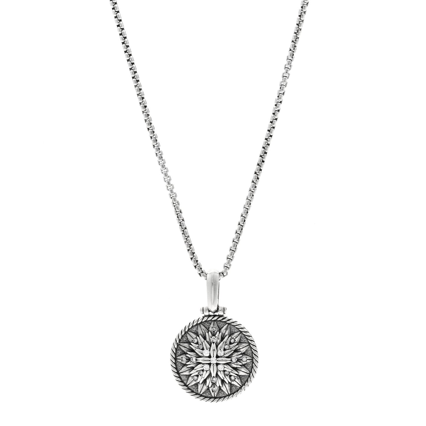 Sterling Silver Diamond Lotus Amulet Charm Necklace