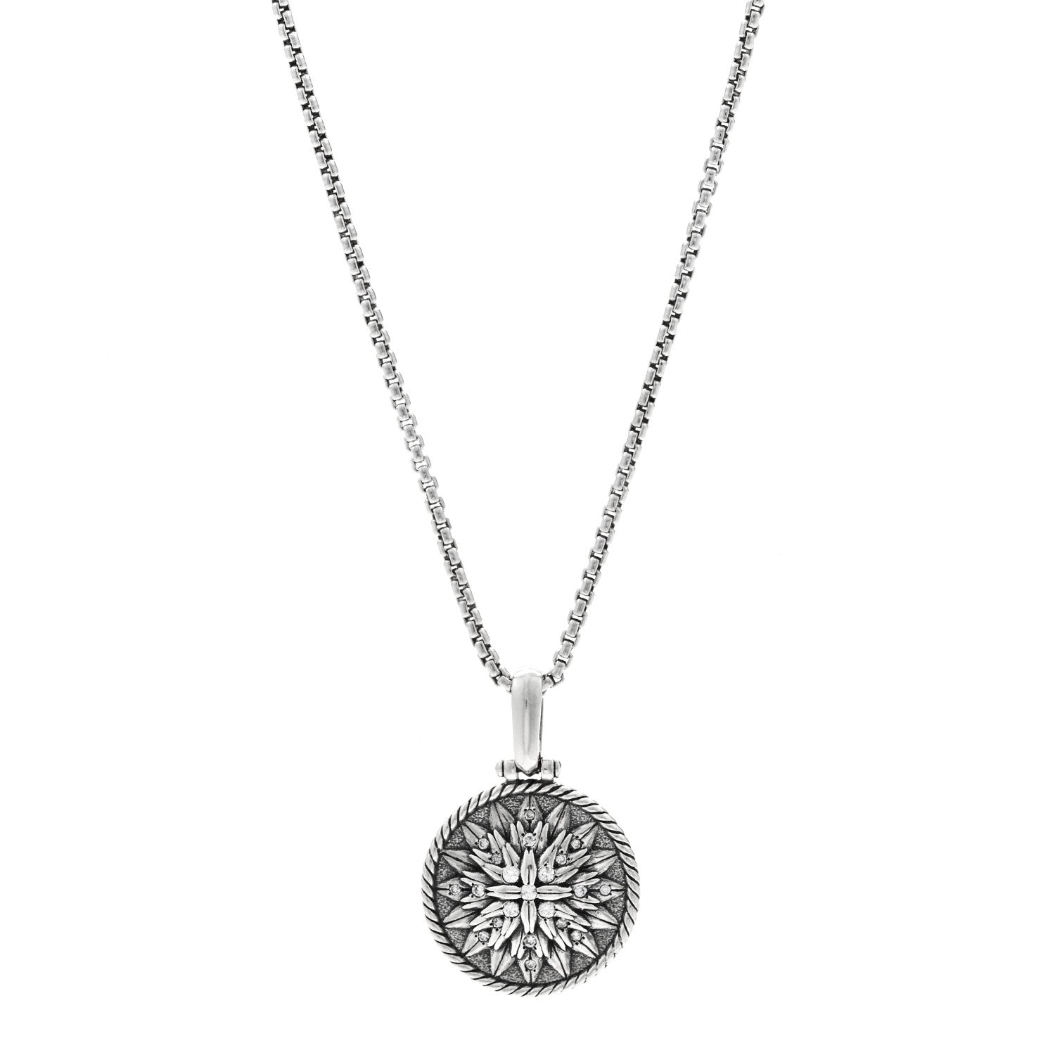 David Yurman Sterling Silver Diamond Lotus Amulet Charm Necklace 1 of 5