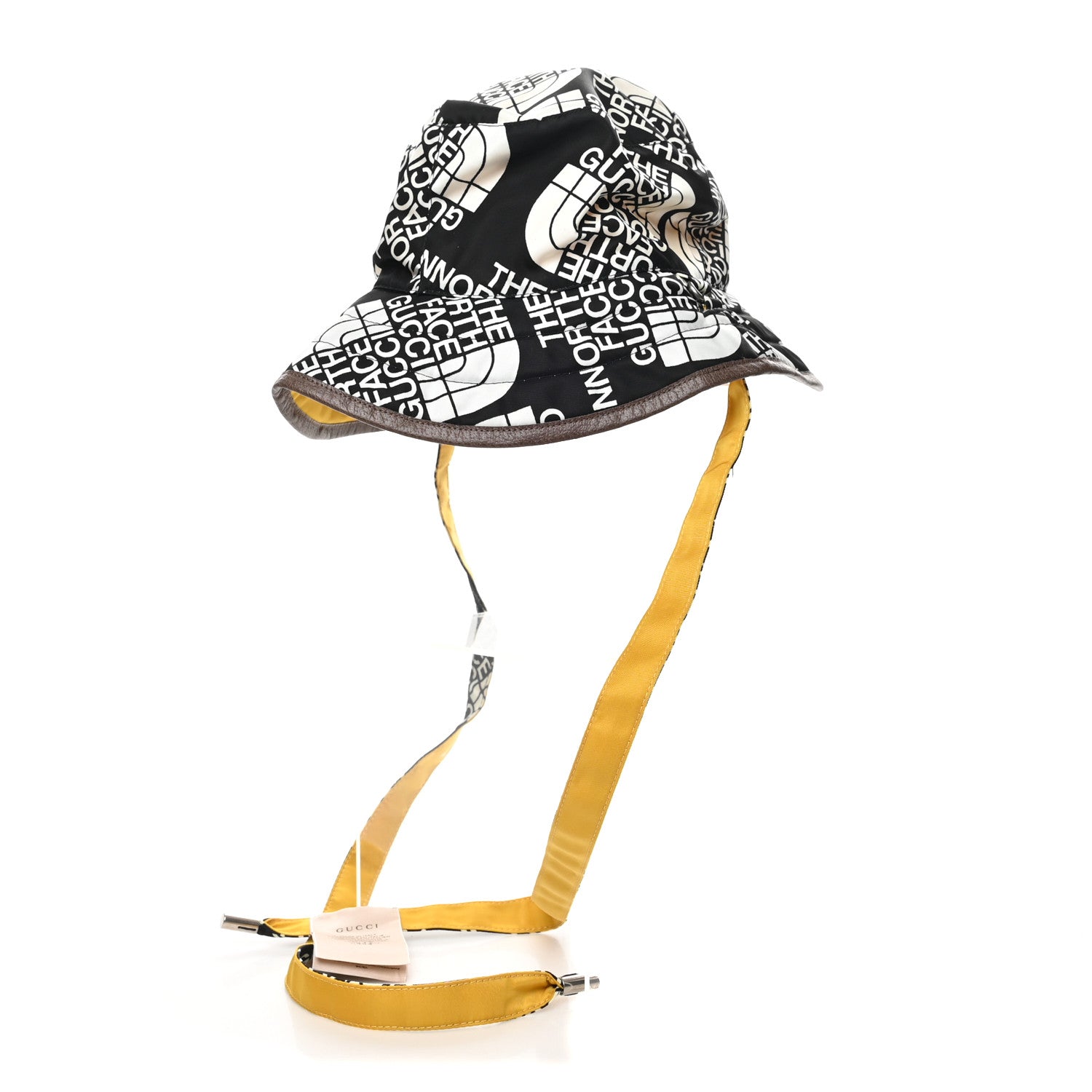 Gucci X THE NORTH FACE Nylon Reversible Self-Tie Bucket Hat Black Yellow 1 of 14