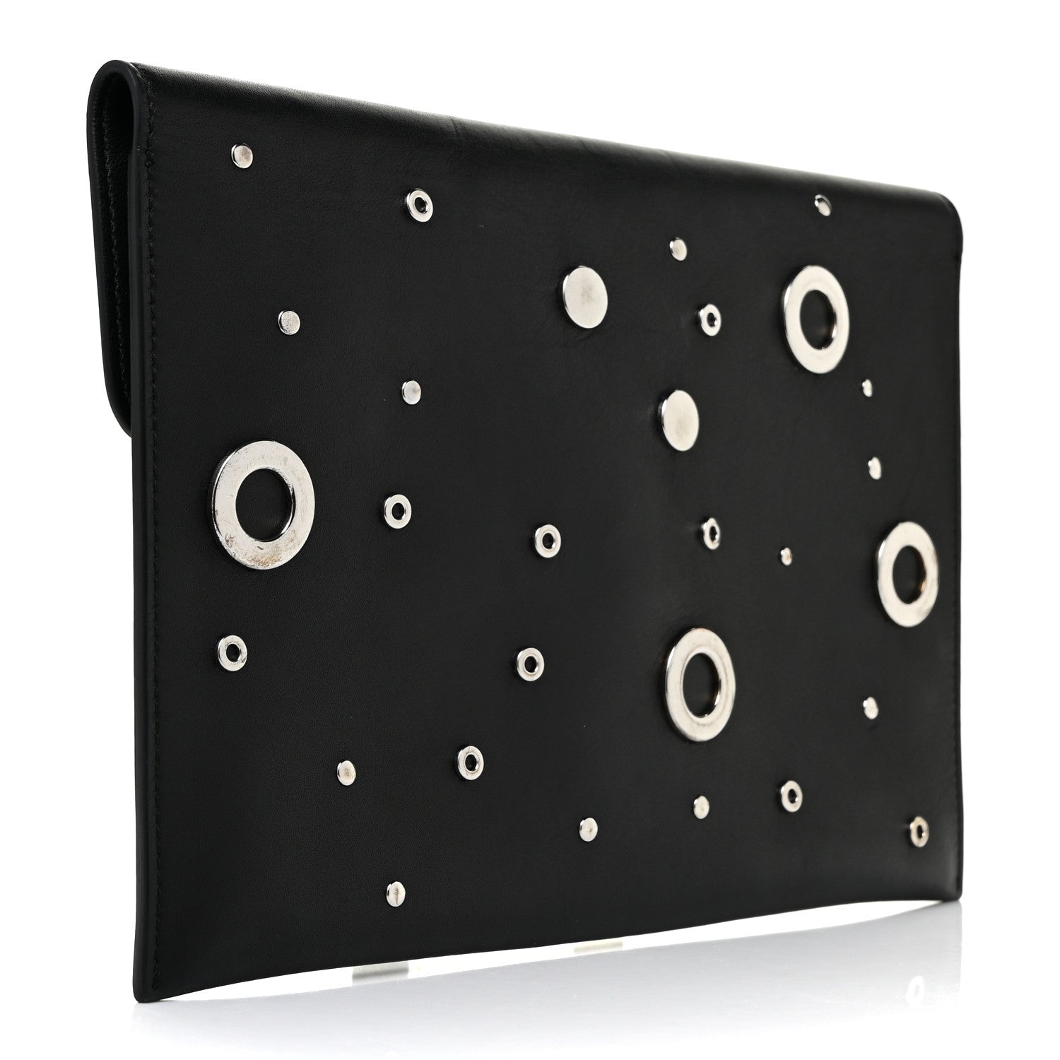 Alexander McQueen Calfskin Grommet Skull Envelope Clutch Black 3 of 16