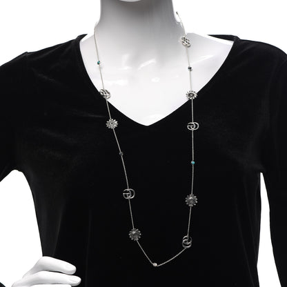 Gucci Sterling Silver Mother of Pearl Topaz GG Marmont Flower Station Necklace 2 of 5