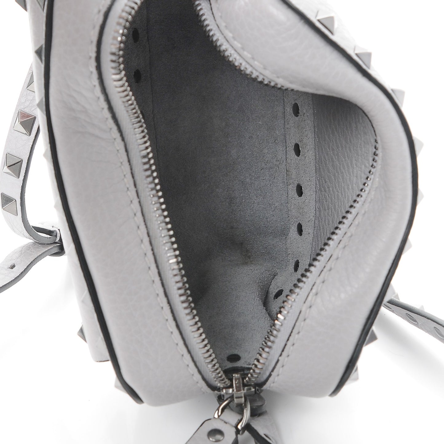 Grained Calfskin Small Rockstud Flap Pocket Camera Crossbody Bag Pastel Grey