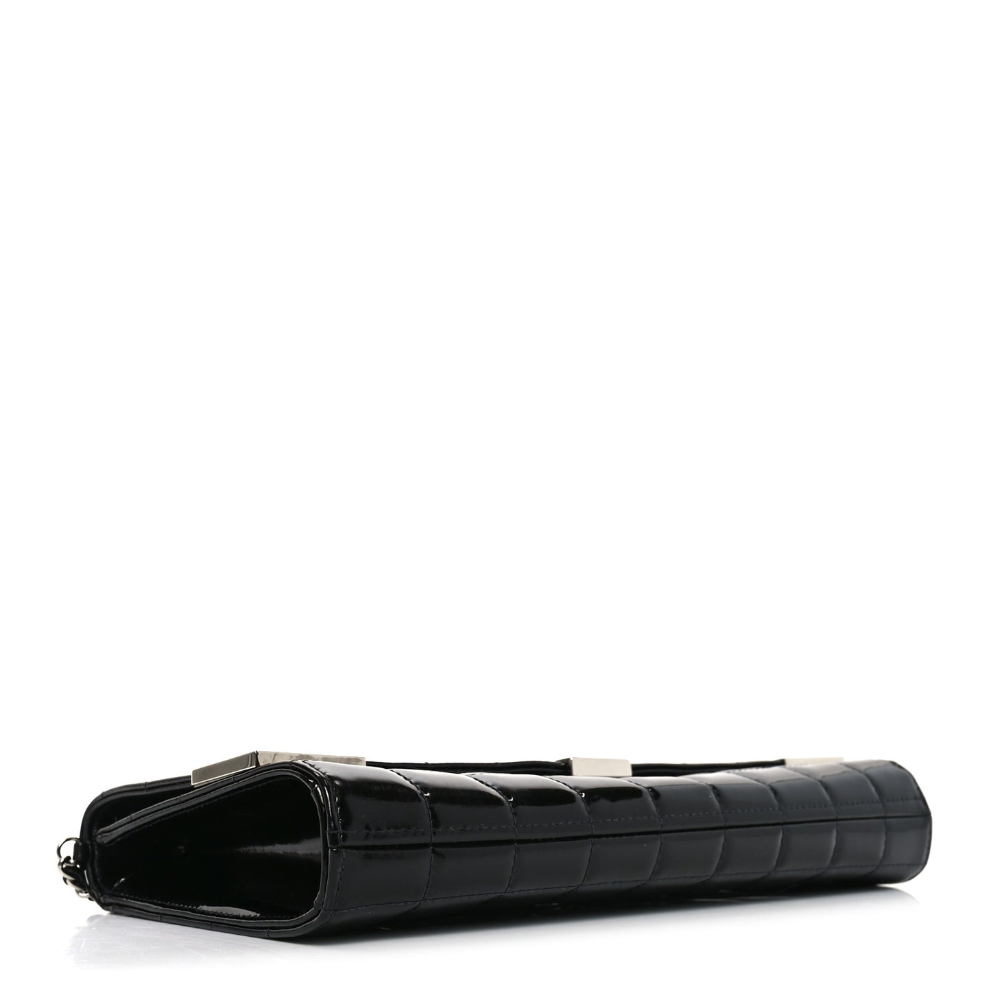 Patent Chocolate Bar Chain Clutch Black