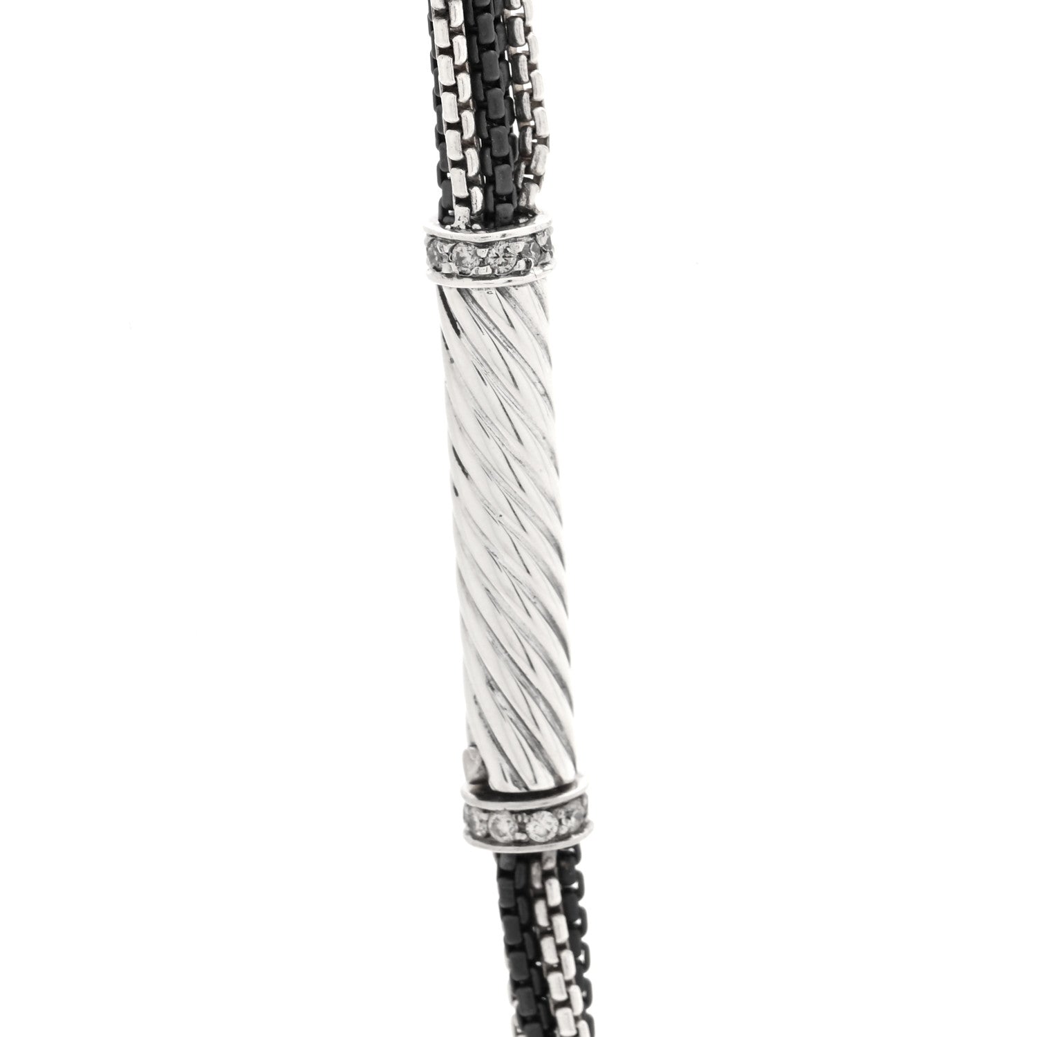 David Yurman Darkened Sterling Silver Diamond Multi Row Box Chain Necklace 5 of 5