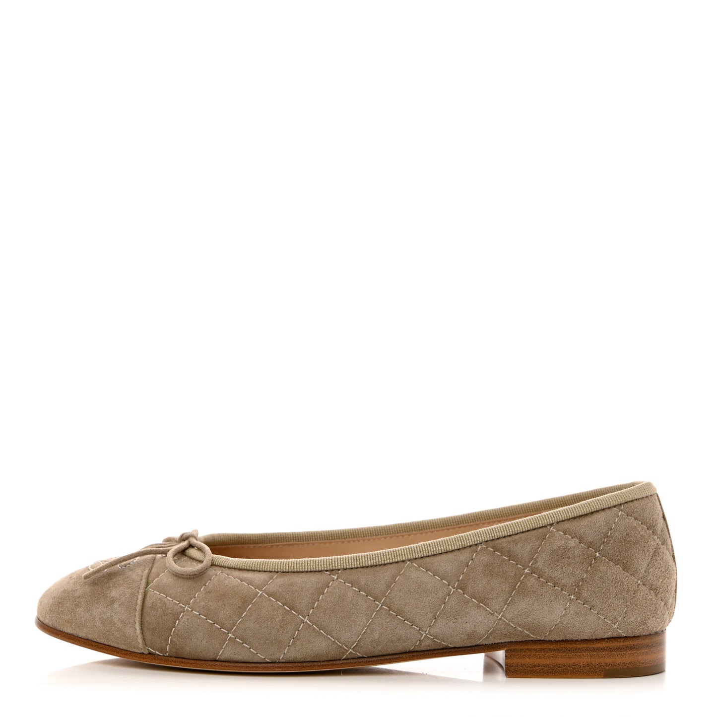 Suede Calfskin Quilted Cap Toe CC Ballerina Flats 37.5 Dark Beige